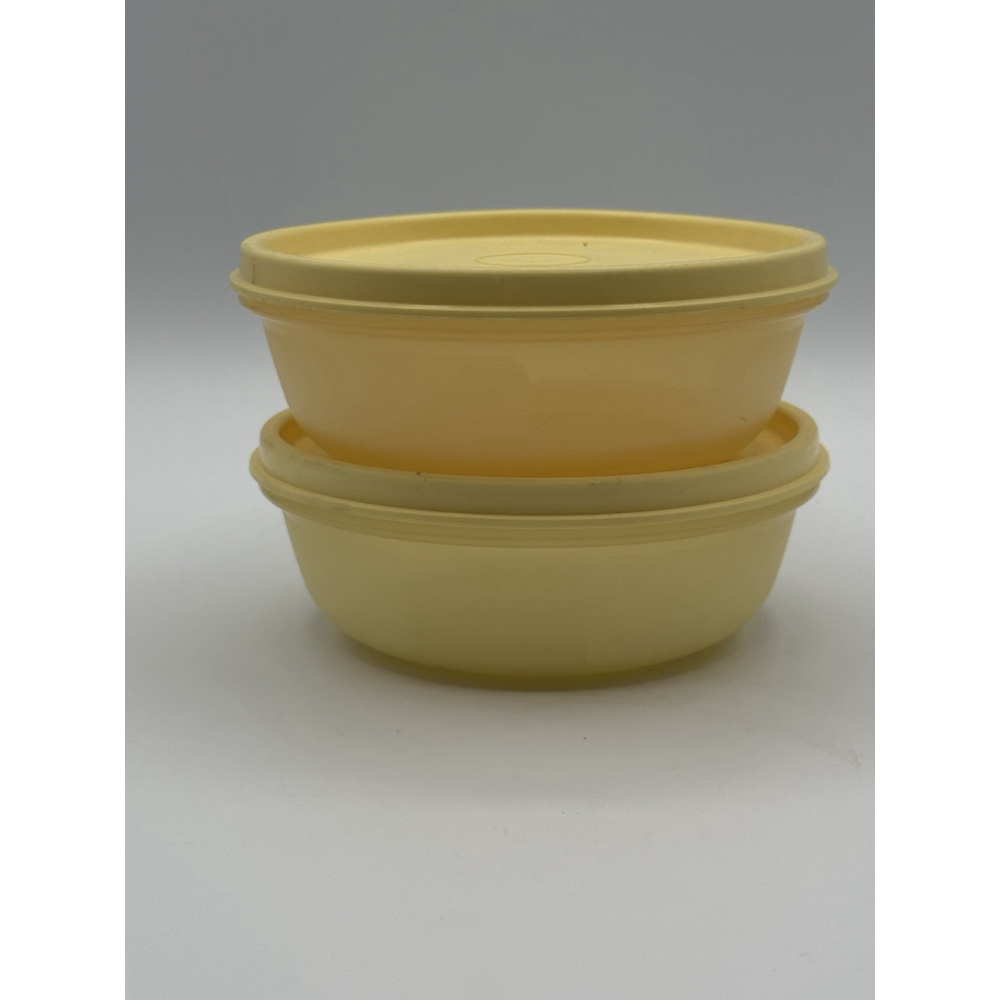 Vintage Tupperware Yellow Snack Bowls w/Lids Set of 2– 300 mL Retro Food Storage